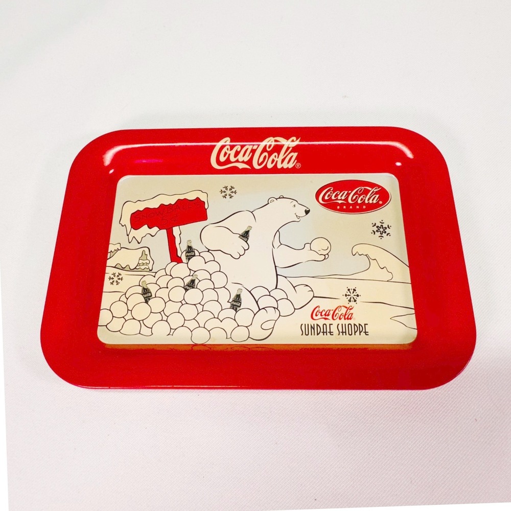 Coca-Cola Sundae Shoppe Polar Bear Metal Mini Serving Tray‎ Red White